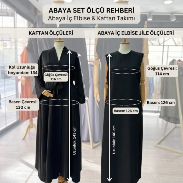 Üç Parça Abaya Takım — Pamuk Krep