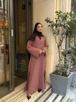 Düğmeli Yırtmaçlı Ferace Geniş Kol — ABAYACI