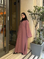 Düğmeli Yırtmaçlı Ferace Geniş Kol — ABAYACI