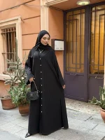 Düğmeli Yırtmaçlı Ferace Geniş Kol — ABAYACI
