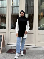 Katmanlı Triko Gömlek Detaylı, Dik Yaka — ABAYACI