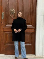 Katmanlı Triko Gömlek Detaylı, Dik Yaka — ABAYACI