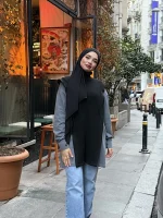Katmanlı Triko Gömlek Detaylı, Dik Yaka — ABAYACI