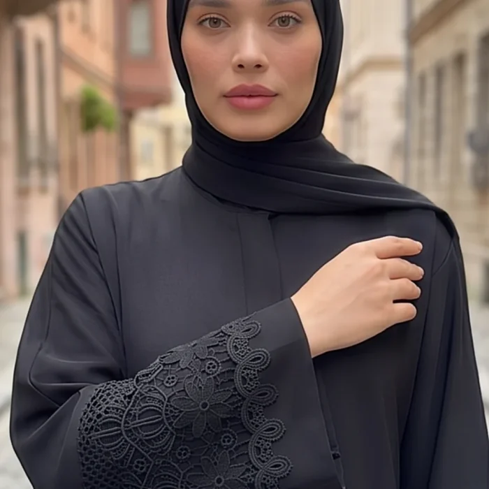 Pamuk Elastan Ferace — Siyah Dantel