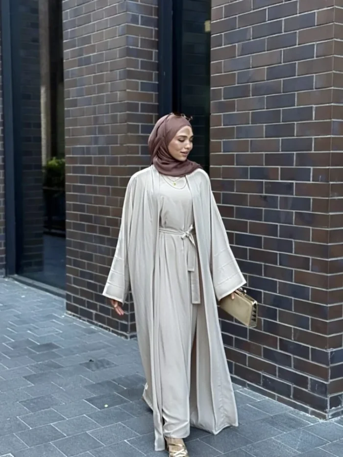 Üç Parça Abaya Takım — Pamuk Krep